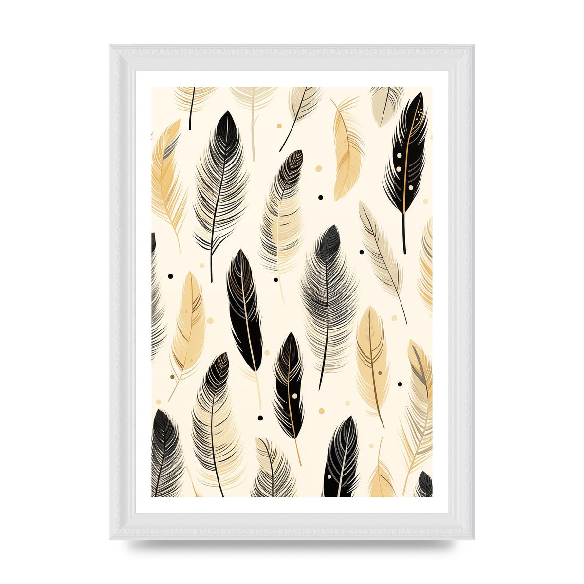 Boho Feathers in Black Lines on Cream