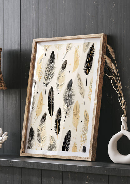 Boho Feathers in Black Lines on Cream