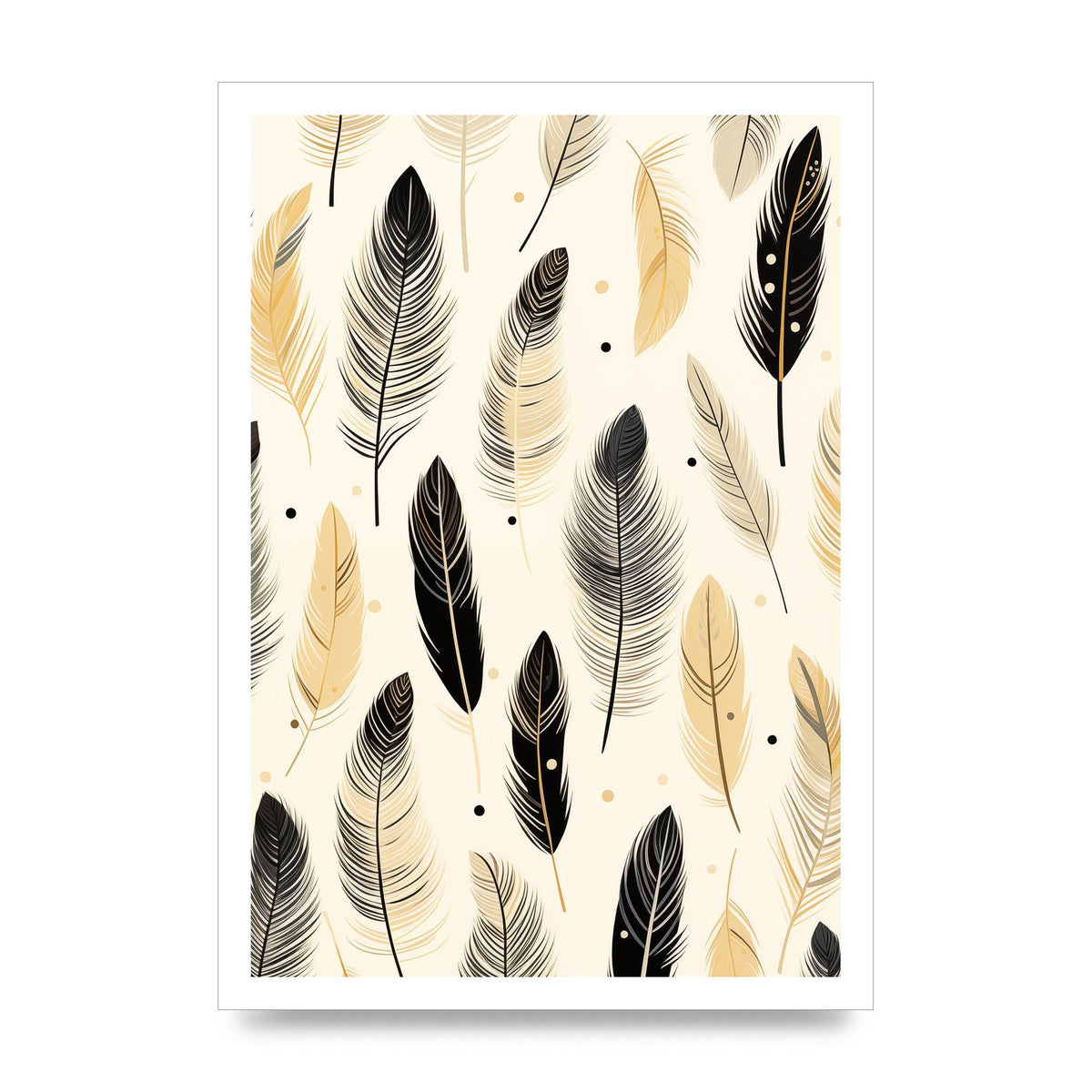 Boho Feathers in Black Lines on Cream