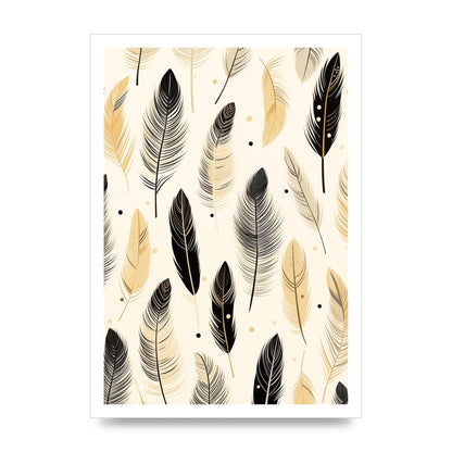 Boho Feathers in Black Lines on Cream