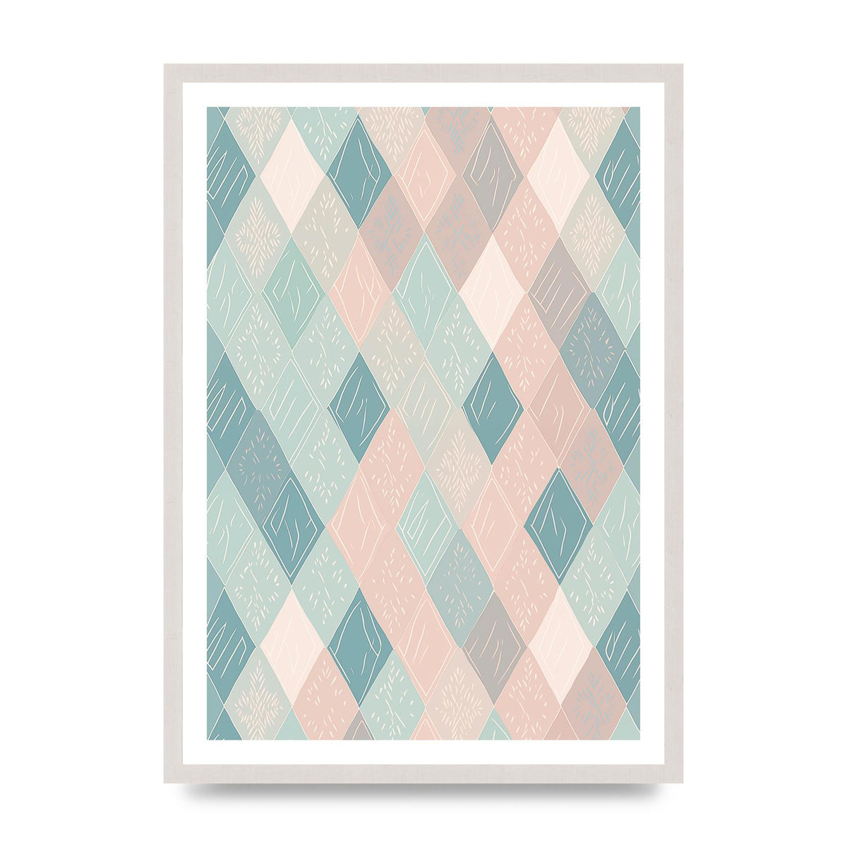 Diamonds of Serenity Subtle Boho Risograph, print in an A2 white saw cut grain frame