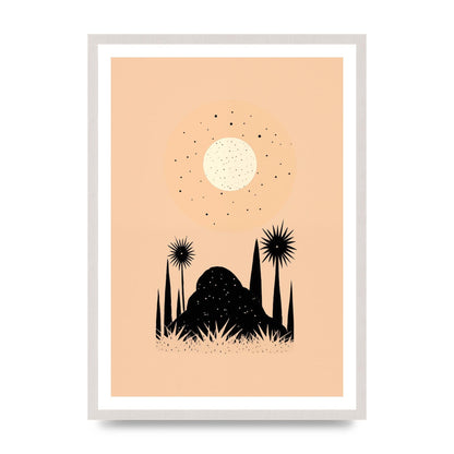 Celestial Boho Contrast Moon and Sun Shapes, print in an A2 white saw cut grain frame