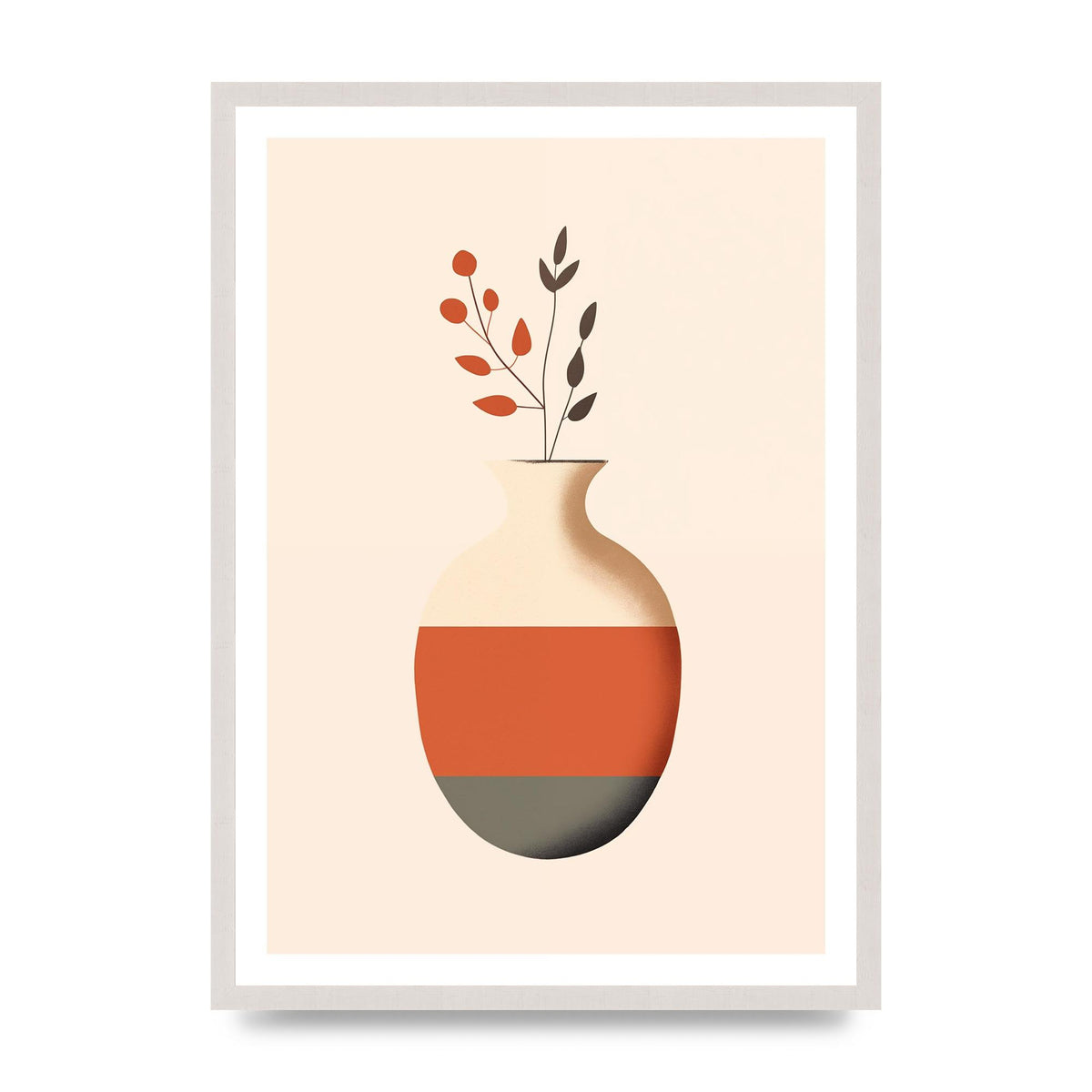 Refined Boho Vase in Earthy Tones, print in an A2 white saw cut grain frame