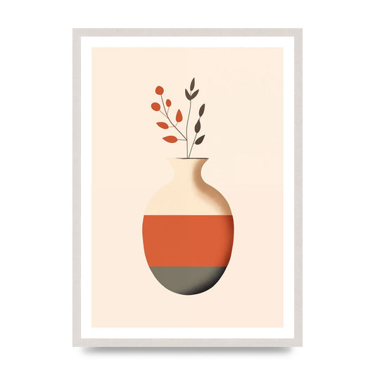 Refined Boho Vase in Earthy Tones, print in an A2 white saw cut grain frame