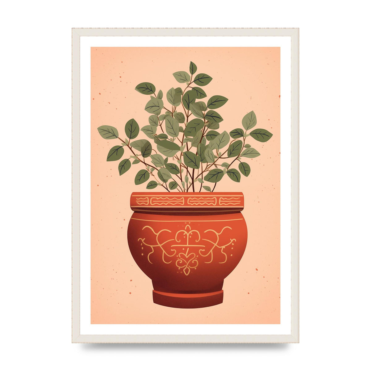 Terracotta Boho Charm Plant Motif Pot