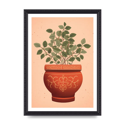 Terracotta Boho Charm Plant Motif Pot