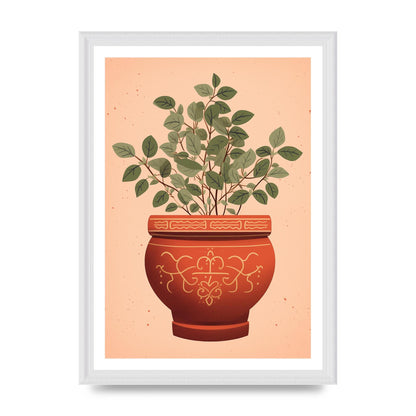 Terracotta Boho Charm Plant Motif Pot
