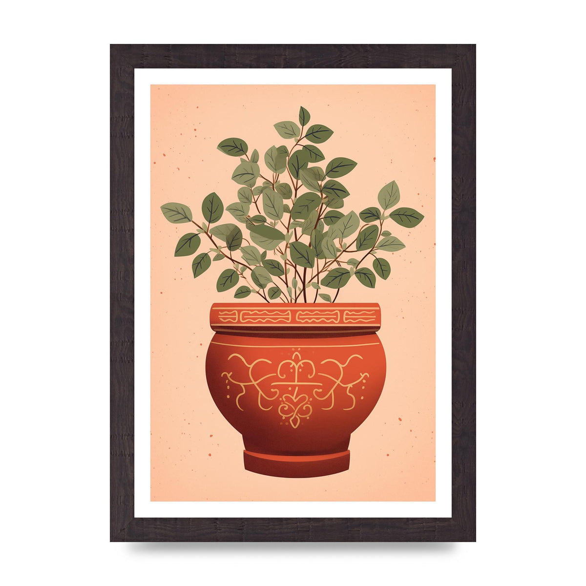Terracotta Boho Charm Plant Motif Pot