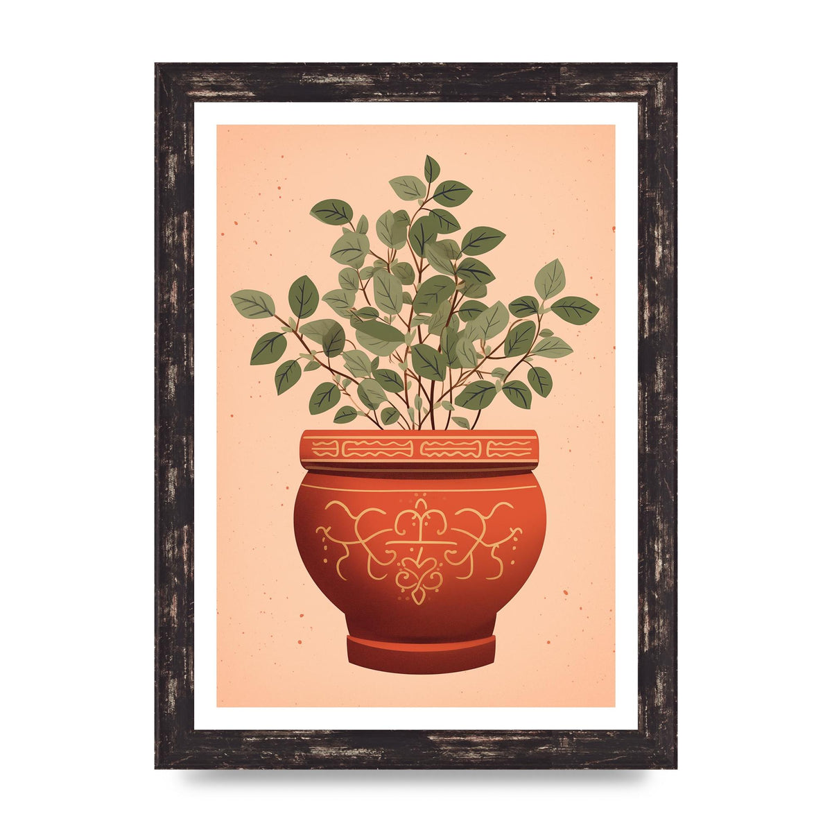 Terracotta Boho Charm Plant Motif Pot