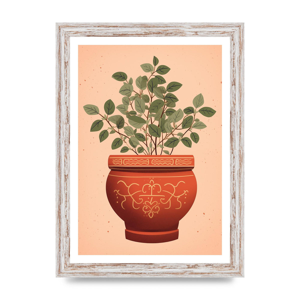 Terracotta Boho Charm Plant Motif Pot