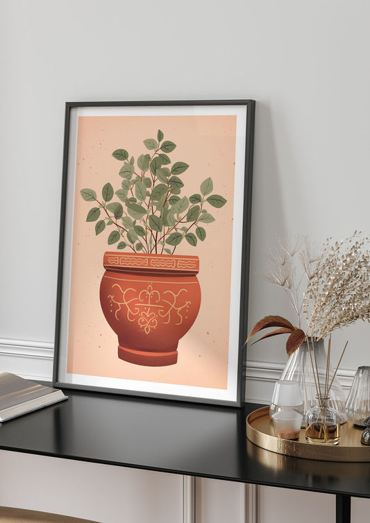 Terracotta Boho Charm Plant Motif Pot