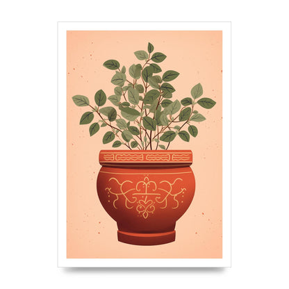 Terracotta Boho Charm Plant Motif Pot