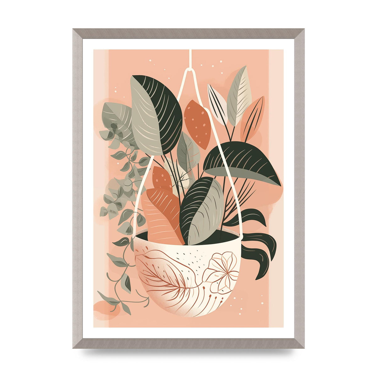 Serene Boho Planter Neutral Riso Illustration