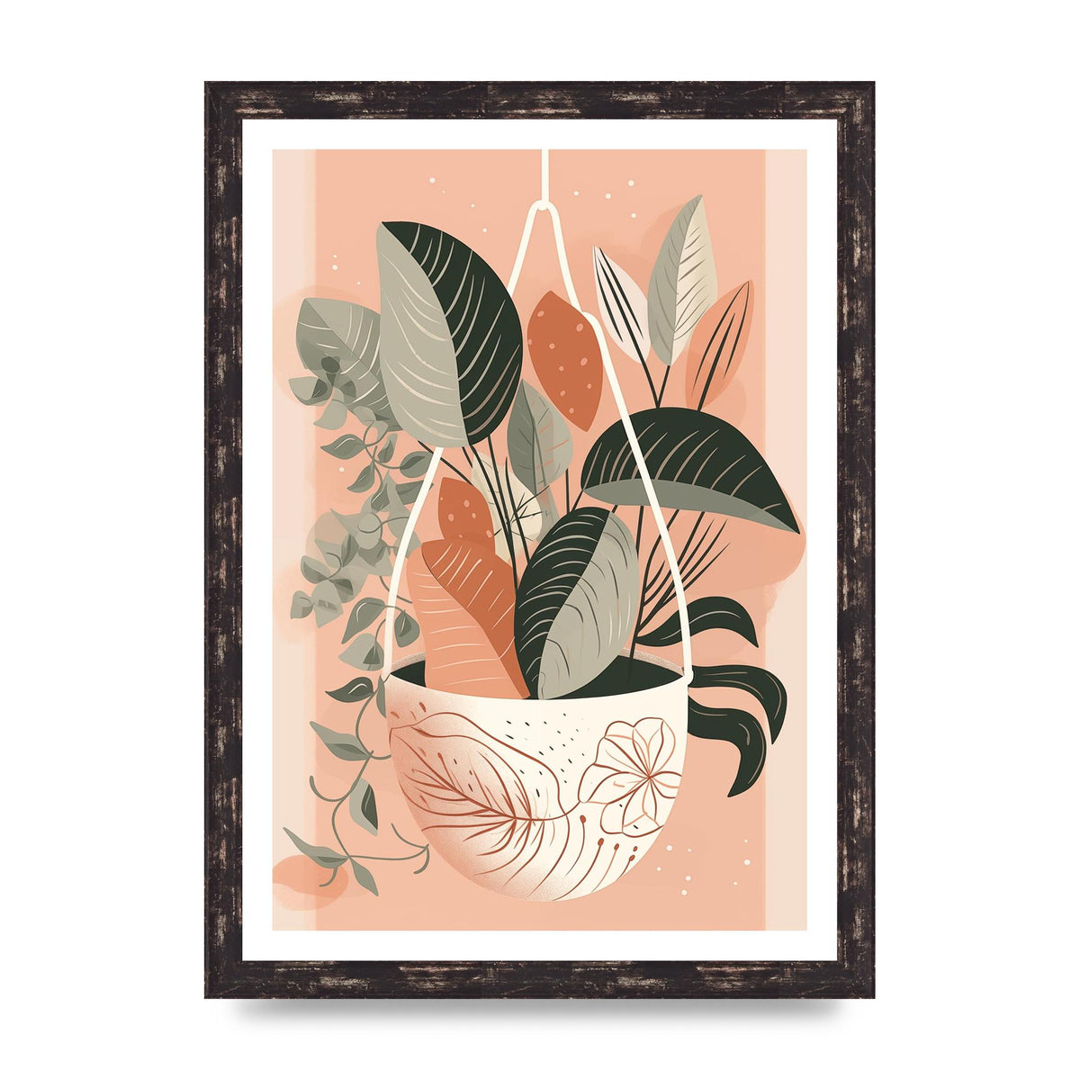 Serene Boho Planter Neutral Riso Illustration