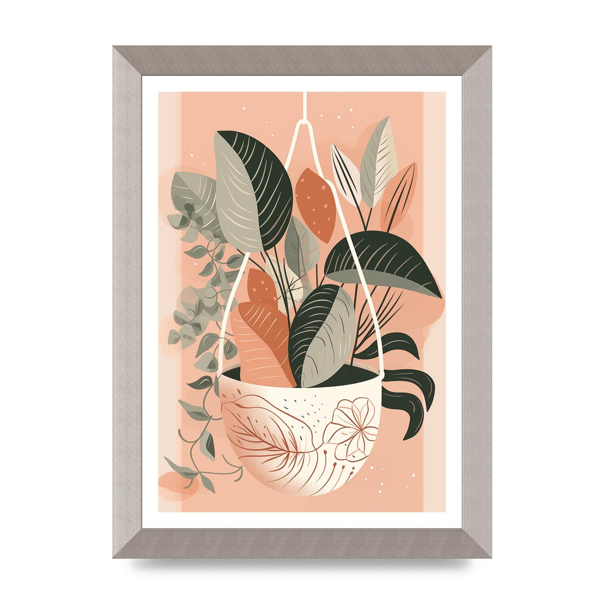 Serene Boho Planter Neutral Riso Illustration