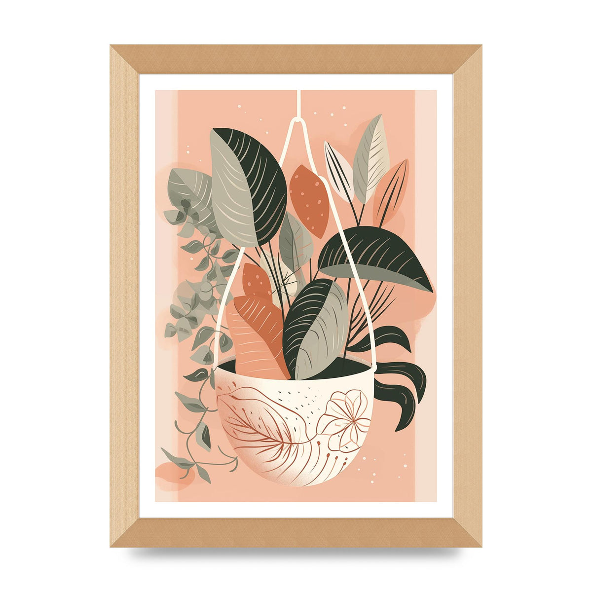 Serene Boho Planter Neutral Riso Illustration