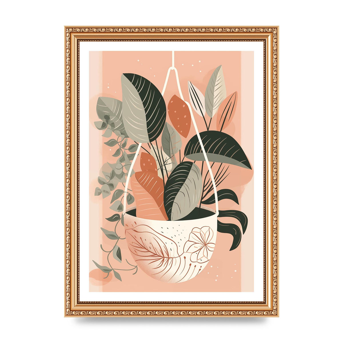 Serene Boho Planter Neutral Riso Illustration