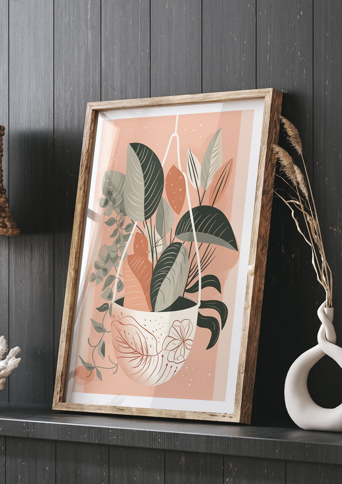 Serene Boho Planter Neutral Riso Illustration