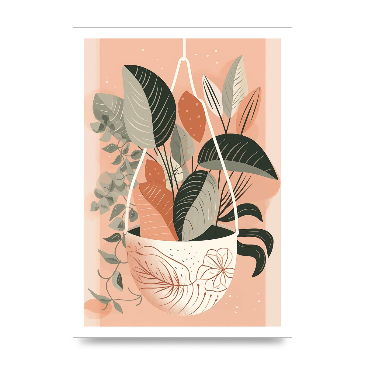 Serene Boho Planter Neutral Riso Illustration
