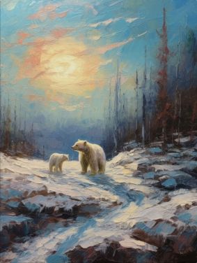 Polar Bears in Winter Dawn Canvas Art
