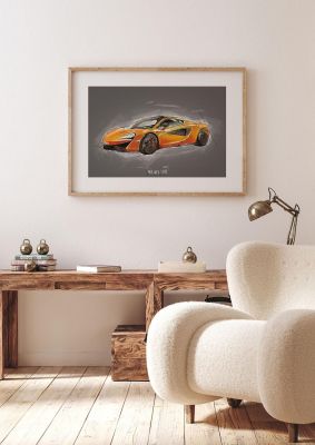An unframed print of mclaren 570s graphical illustration in grey and gold accent colour