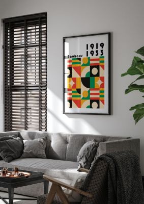 An unframed print of bauhaus style 4 retro in multicolour and black accent colour