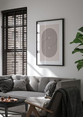 An unframed print of bohemian mid century minimal style pattern graphic in beige and black accent colour