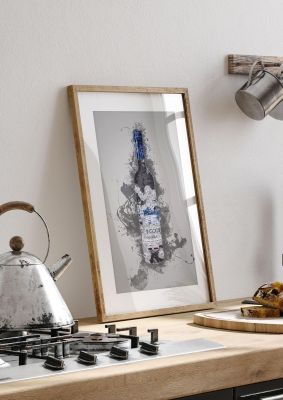 An unframed print of grey goose vodka bottle splatter graphical illustration in grey and blue accent colour