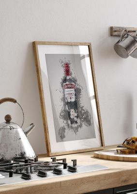 An unframed print of smirnoff vodka bottle splatter graphical illustration in grey and red accent colour