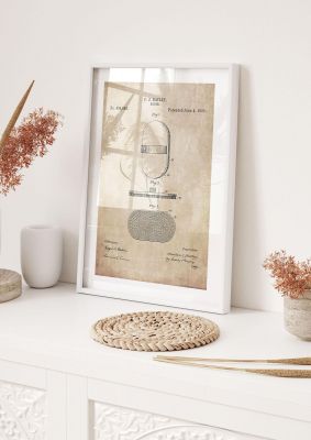 An unframed print of scubbing brush patent retro illustration in beige and grey accent colour