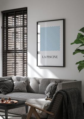 An unframed print of la piscine pattern illustration in white and blue accent colour
