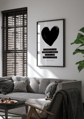 An unframed print of pleasure of love love graphic in white and black accent colour