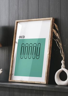 An unframed print of ocd graphical illustration in green and black accent colour