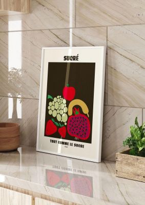 An unframed print of sucresweet fruits retro french retro graphic in multicolour and black accent colour