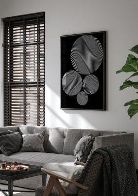 An unframed print of abstract illusion spiral disc graphical in monochrome