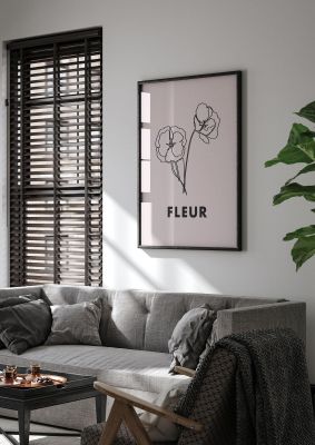 An unframed print of fleur line drawing graphical in pink and black accent colour