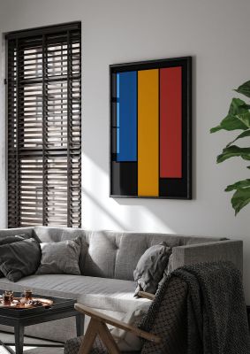 An unframed print of abstract bauhaus ten retro in multicolour and orange accent colour
