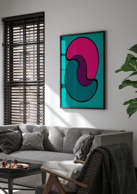 An unframed print of abstract blob shape three graphical in green and pink accent colour