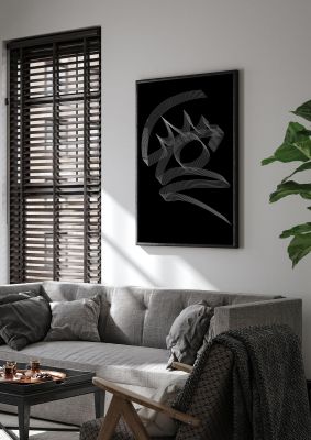 An unframed print of eye line drawing ribbon abstract graphical in black and grey accent colour