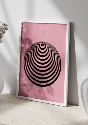 An unframed print of optical illusion illustration cone pink graphical in pink and black accent colour