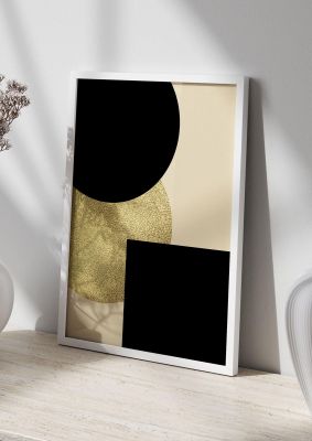 An unframed print of abstract cold black four graphical in black and beige accent colour