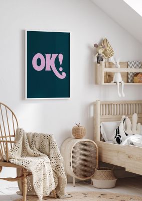 An unframed print of ok graphical illustration in pink and black accent colour