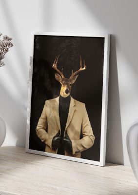 An unframed print of deer head edit graphical photograph in beige and black accent colour