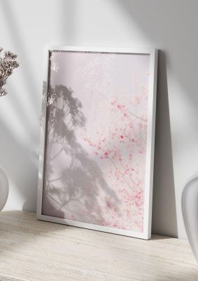 An unframed print of minimalist soft flower nature in pink and white accent colour