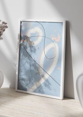 An unframed print of distressed abstract line graphical in blue and white accent colour