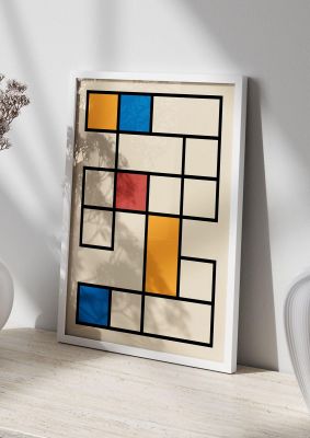 An unframed print of bauhaus grid 4 retro in multicolour and yellow accent colour