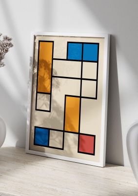 An unframed print of bauhaus grid 3 retro in multicolour and yellow accent colour