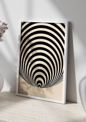 An unframed print of bauhaus spiral ten retro in beige and black accent colour
