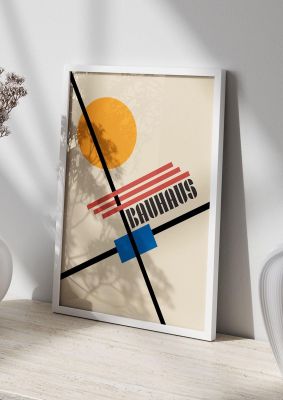 An unframed print of bauhaus five retro in multicolour and beige accent colour