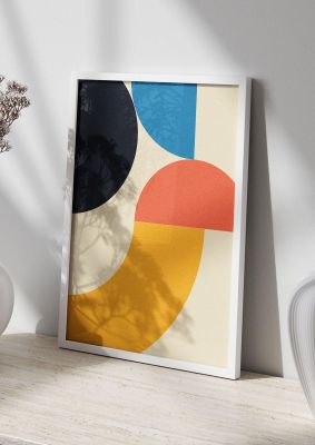 An unframed print of bauhaus style three retro in multicolour and beige accent colour